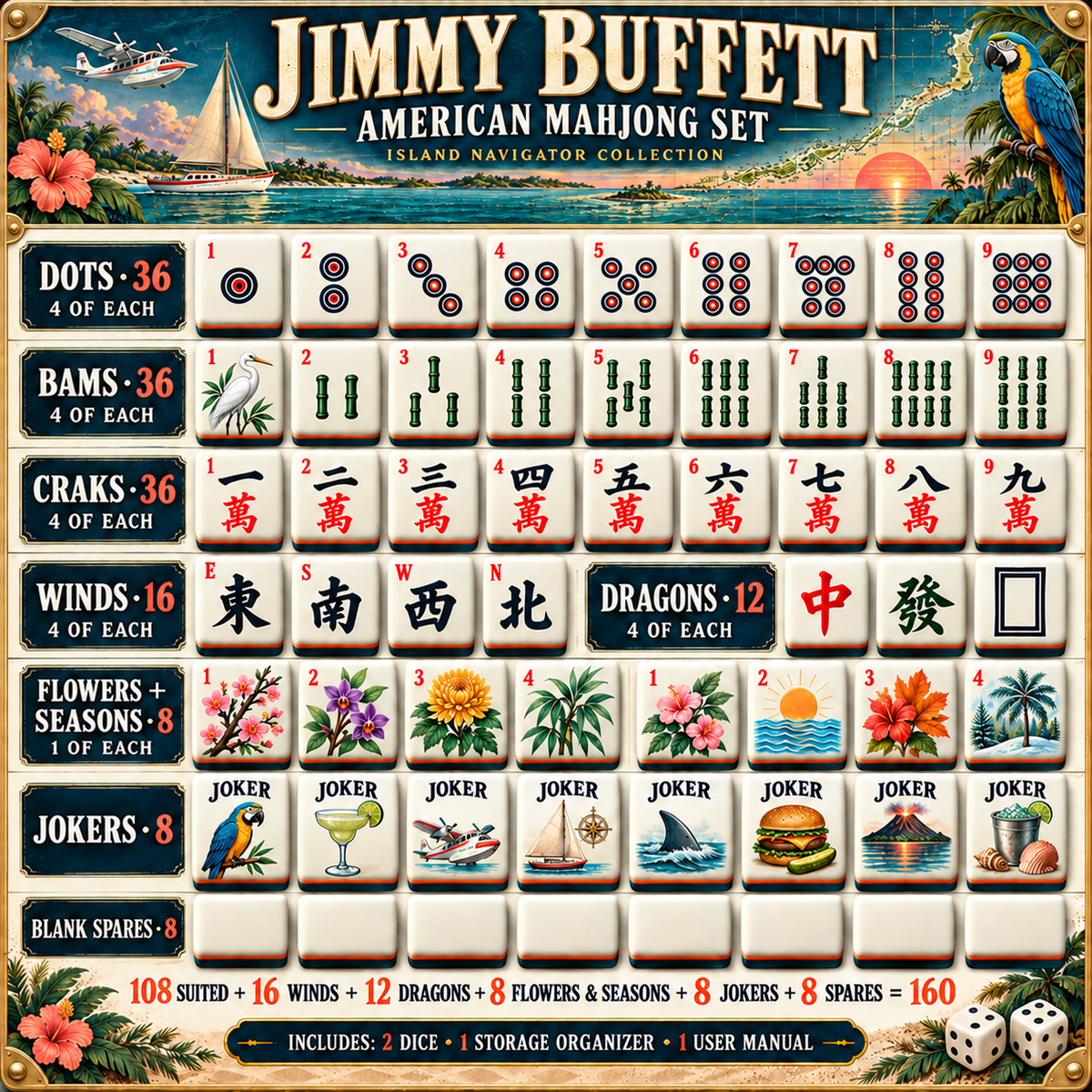 Premium JBT Mahjong Tiles Set PVNA